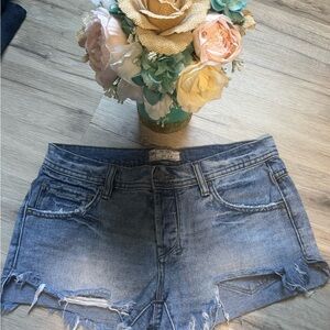 Free People Blue Distressed Jean Shorts